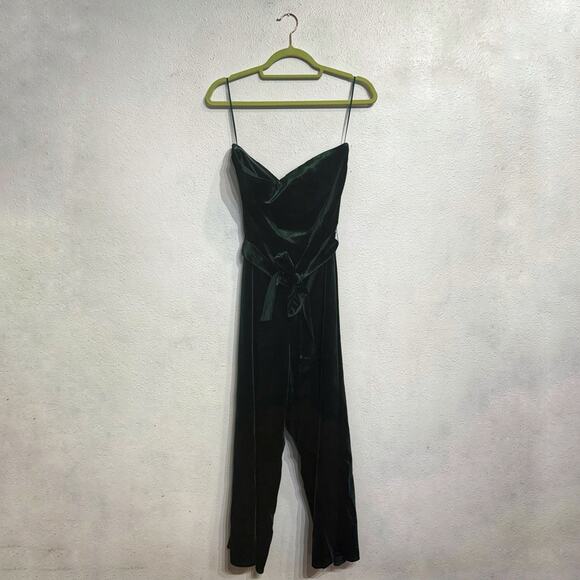 Lucy Paris Green Alex Velvet Cropped Strapless Jumpsuit Sz M - Picture 2 of 13